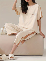 Bunny Print Pajama Set Short Sleeve Top & Crop Pants