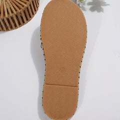Women's Pattern Slide Sandals Open Toe Slip On Linen Flat Shoes