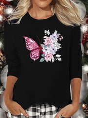 Butterfly Print Long Sleeve Lounge Top Women's Loungewear