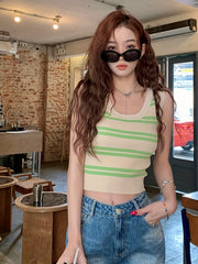 Striped Knitted Tank Top Sleeveless Summer Women's Clothing