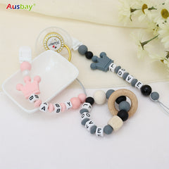 Personalized Baby Rattle & Dummy Clip Set with Custom Name