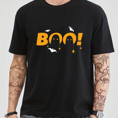 Cotton Ghost & Bat Print Halloween Men's Graphic Tshirt