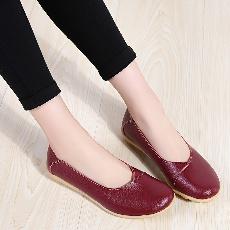 Women's Solid Flat Loafers Lightweight Round Toe Soft sole Non slip Shoes