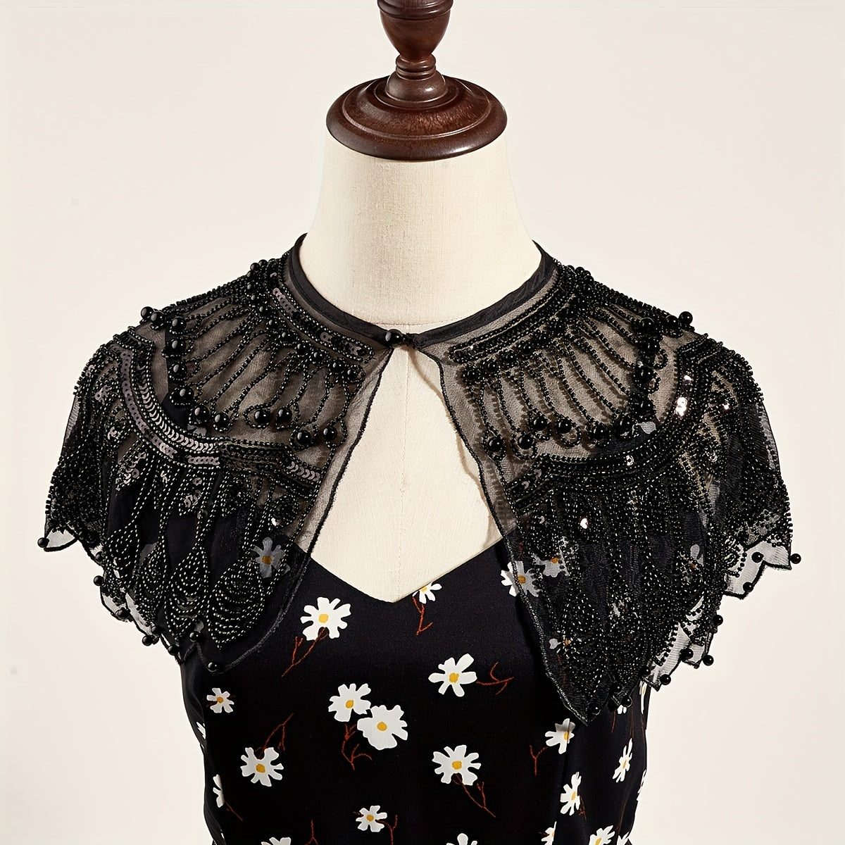 2 Layer Mesh Pearl Thin Shawl Dress Decorative Shawl For Women