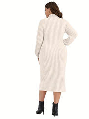 Ribbed Lantern Sleeve Bodycon Midi Dress