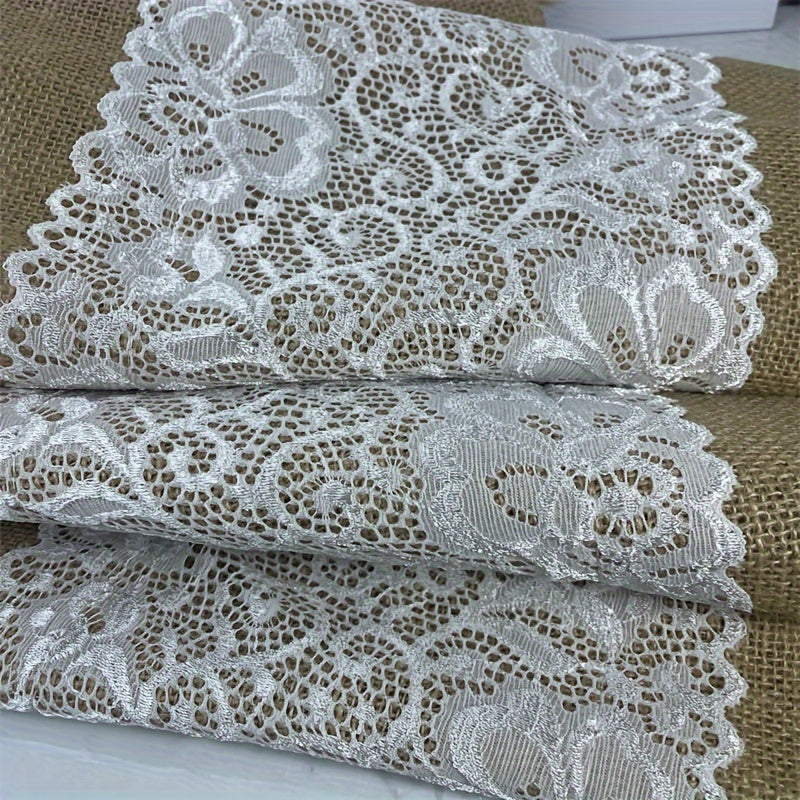 Wedding Burlap Tablecloth with Lace Macrame, Yellow - 29.97 x 275.01cm
