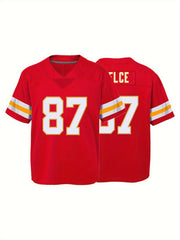 Youth 87 Red Football Jersey V neck Short Sleeve Uniform