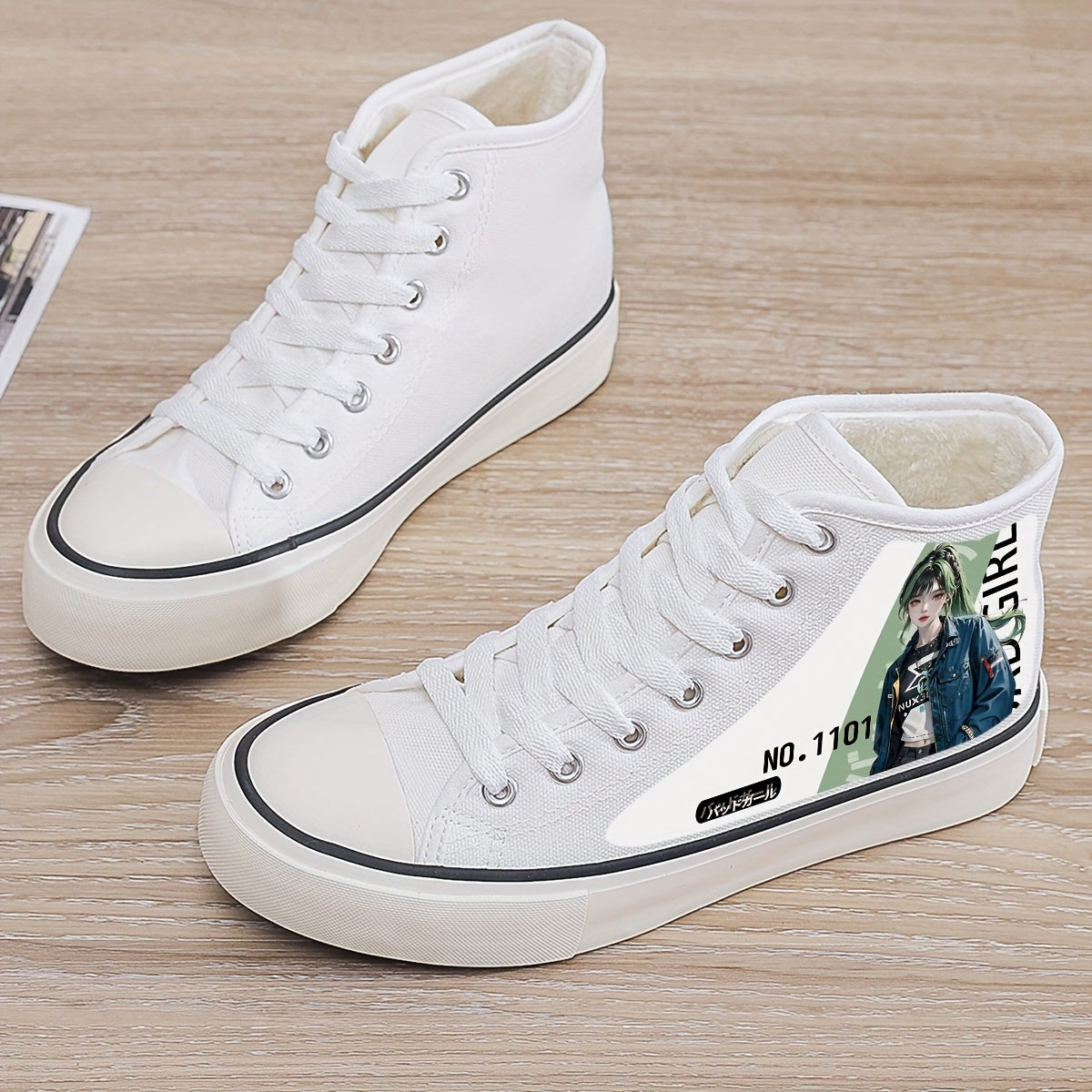 Anime Print Plush Lined Thermal Chunky Canvas Sneakers