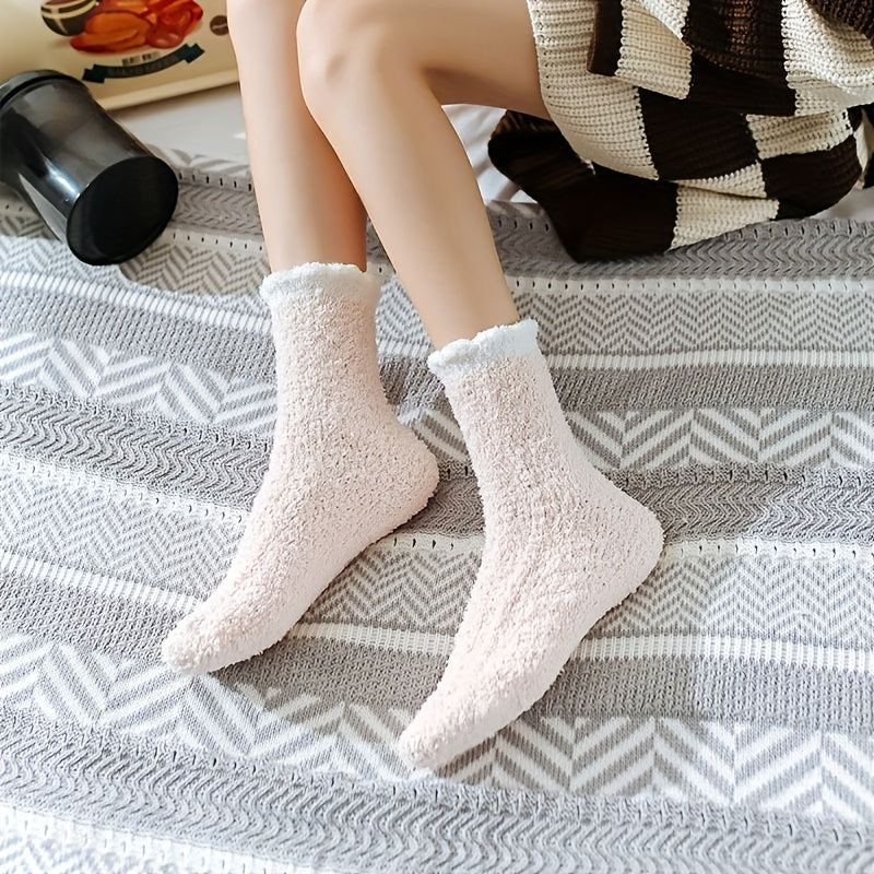 Colorblock Fuzzy Socks Warm Mid Tube Socks Women's Stockings