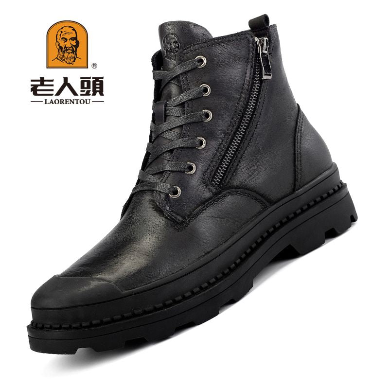 LAORENTOU Men's High Top Leather Zipper Boots