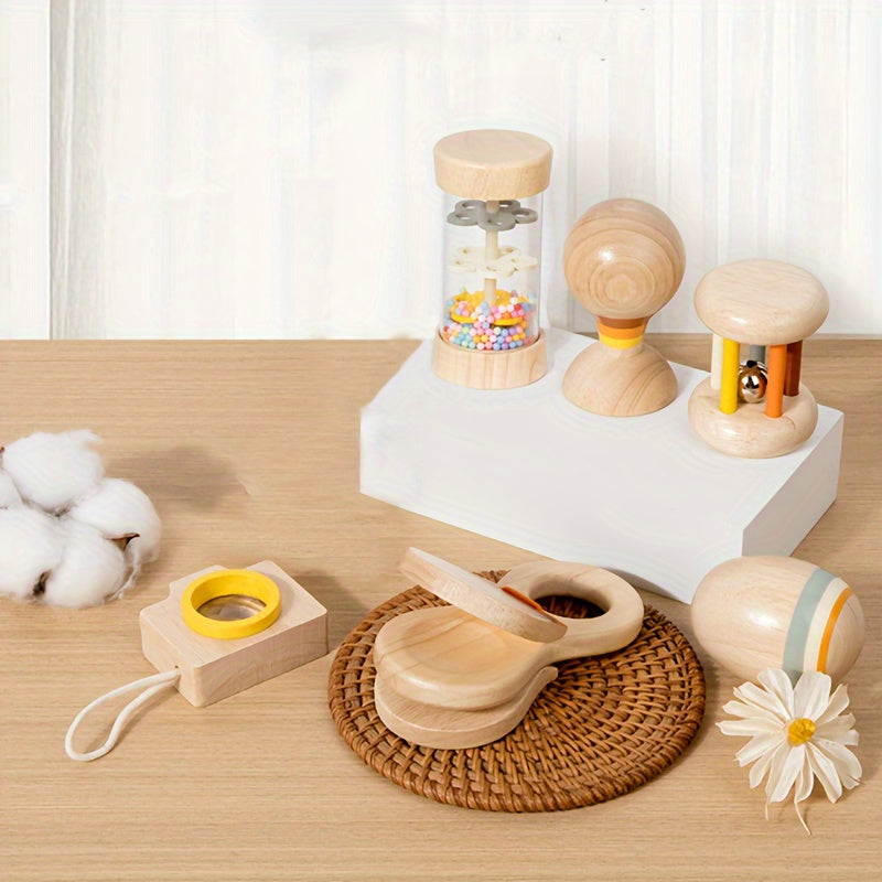 6pcs Wooden Rattle Toy Set Infant Soothing Music Toys