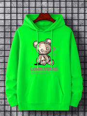 Lonely Bear Print Hoodie Pullover Sweatshirt Men Streetwear