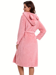 Animal Ear Hooded Fuzzy Lounge Robe Women's Loungewear