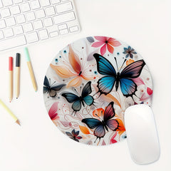 Floral Butterflies Round Mouse Mat Mouse Pad Non Slip Rubber Base