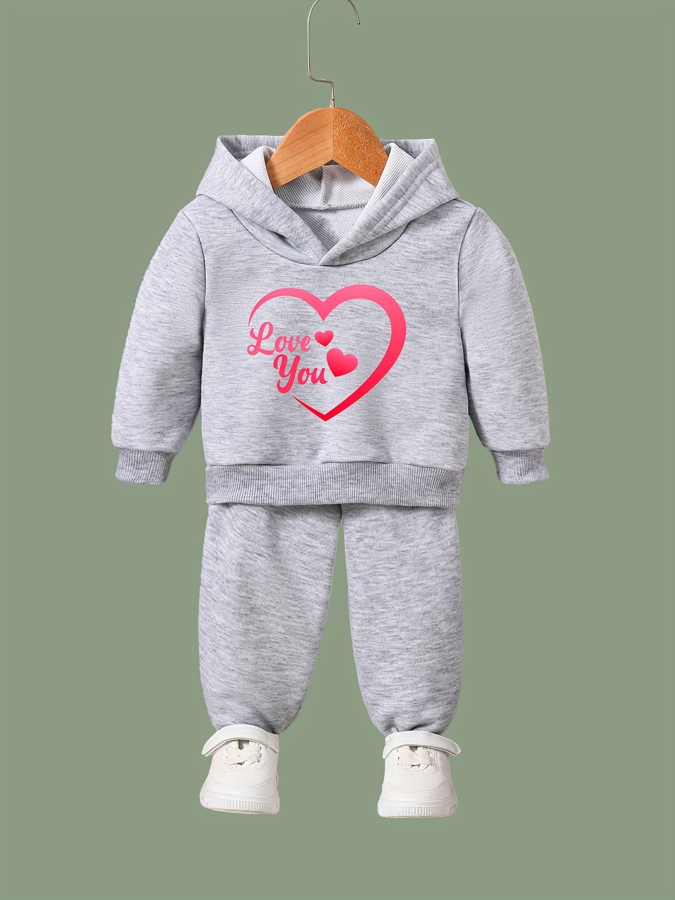 OERYUI Heart Print Hoodies Jogger Pants Set Girls 2pcs Sports Spring Outfits