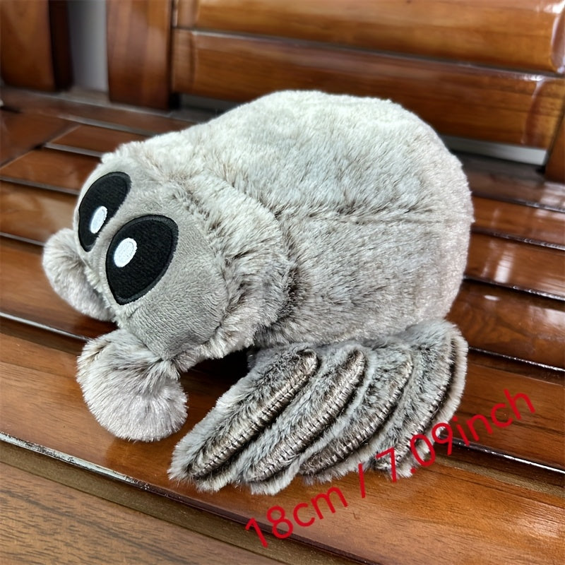 Gray Spider Plush Toy Soft Polyester Cartoon Doll Fluffy Eyes Legs Perfect Gift