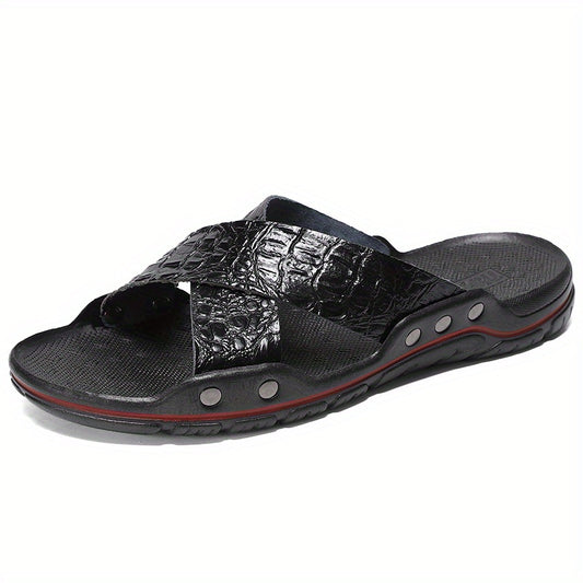 Men's Crocodile Pattern Non Slip Slides for Indoor Outdoor Bathroom