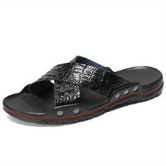 Men's Crocodile Pattern Non Slip Slides for Indoor Outdoor Bathroom