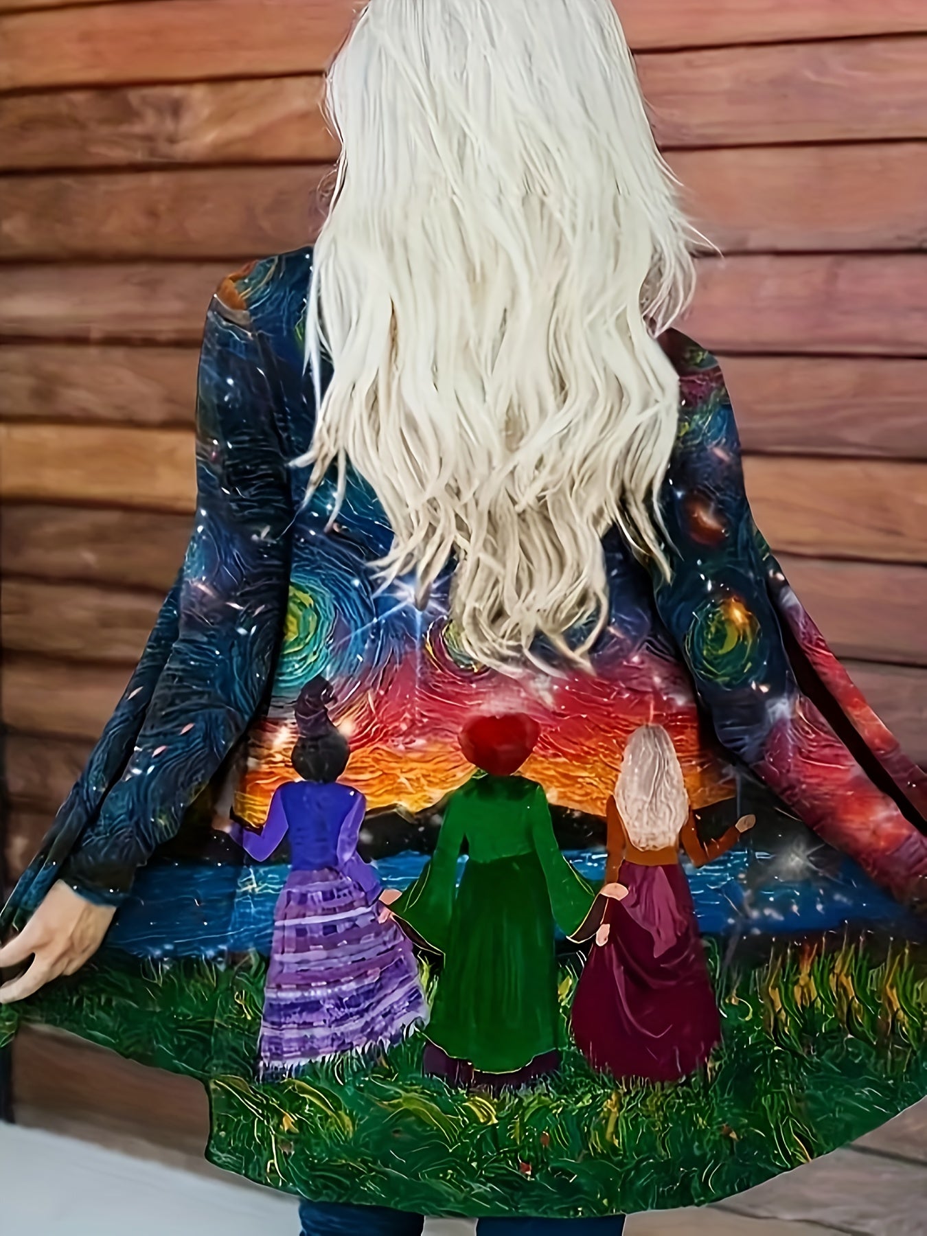 Painting Print Open Front Cardigan