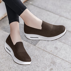 Women's Brown Slip on Wedge Sneakers Lightweight Mesh Casual Walking Shoes