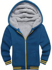 Boys Sherpa Lined Hoodie Fleece Sweatshirt Full Zip Hooded Jacket