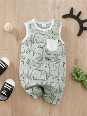 Baby Boys Cartoon Print Sleeveless Romper, Comfortable Breathable