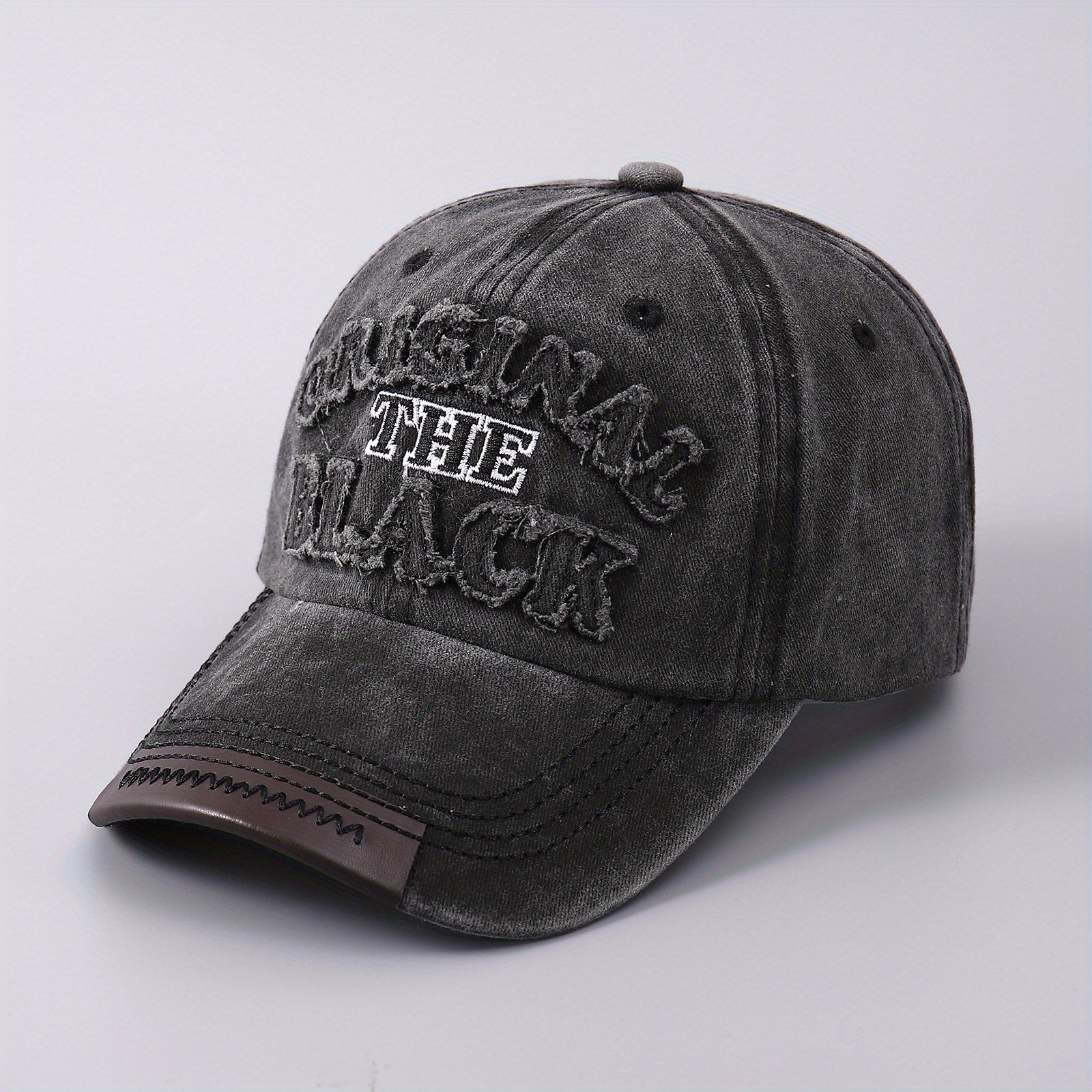 Men's Denim Baseball Cap Leather Brim Embroidered Letter Duck Tongue