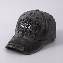 Men's Denim Baseball Cap Leather Brim Embroidered Letter Duck Tongue