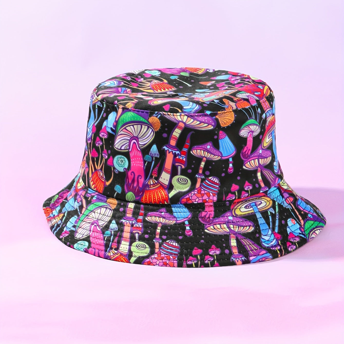 Mushroom Print Bucket Hat Casual Foldable Basin Hat Sunscreen Fisherman