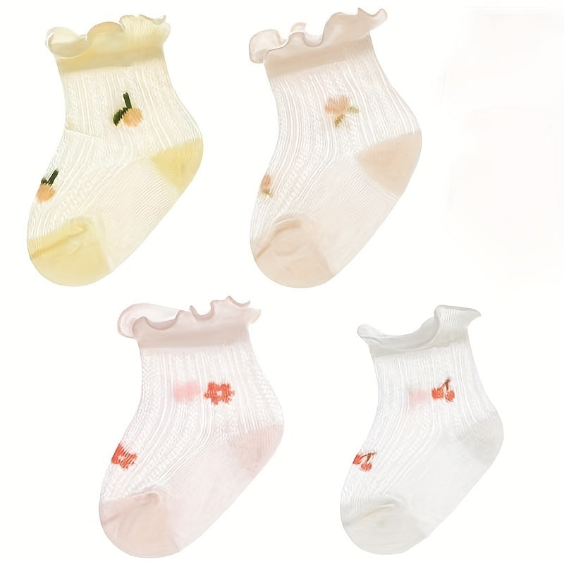 4-Pack Baby Girls Cartoon Socks Mesh Breathable Princess Socks