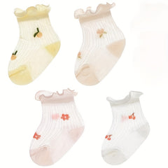 4-Pack Baby Girls Cartoon Socks Mesh Breathable Princess Socks