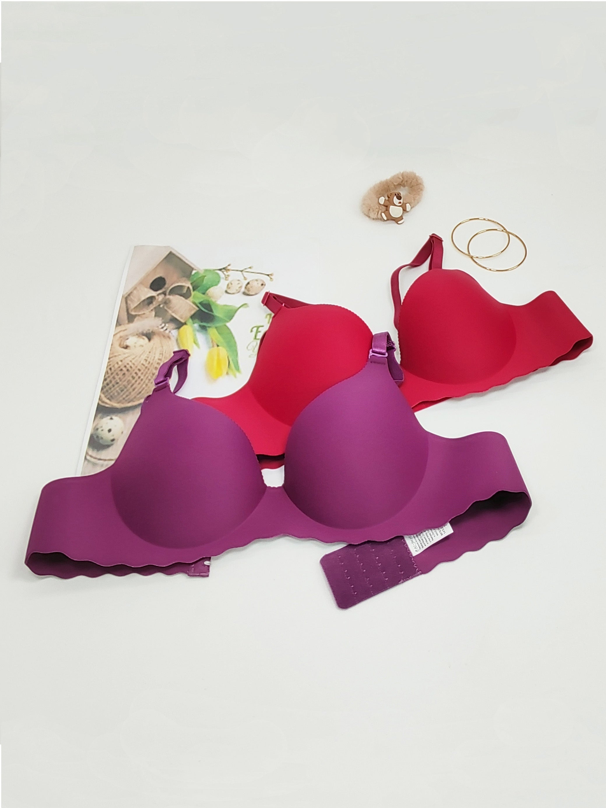 2pcs Romantic Scallop Trim Push Up Bras