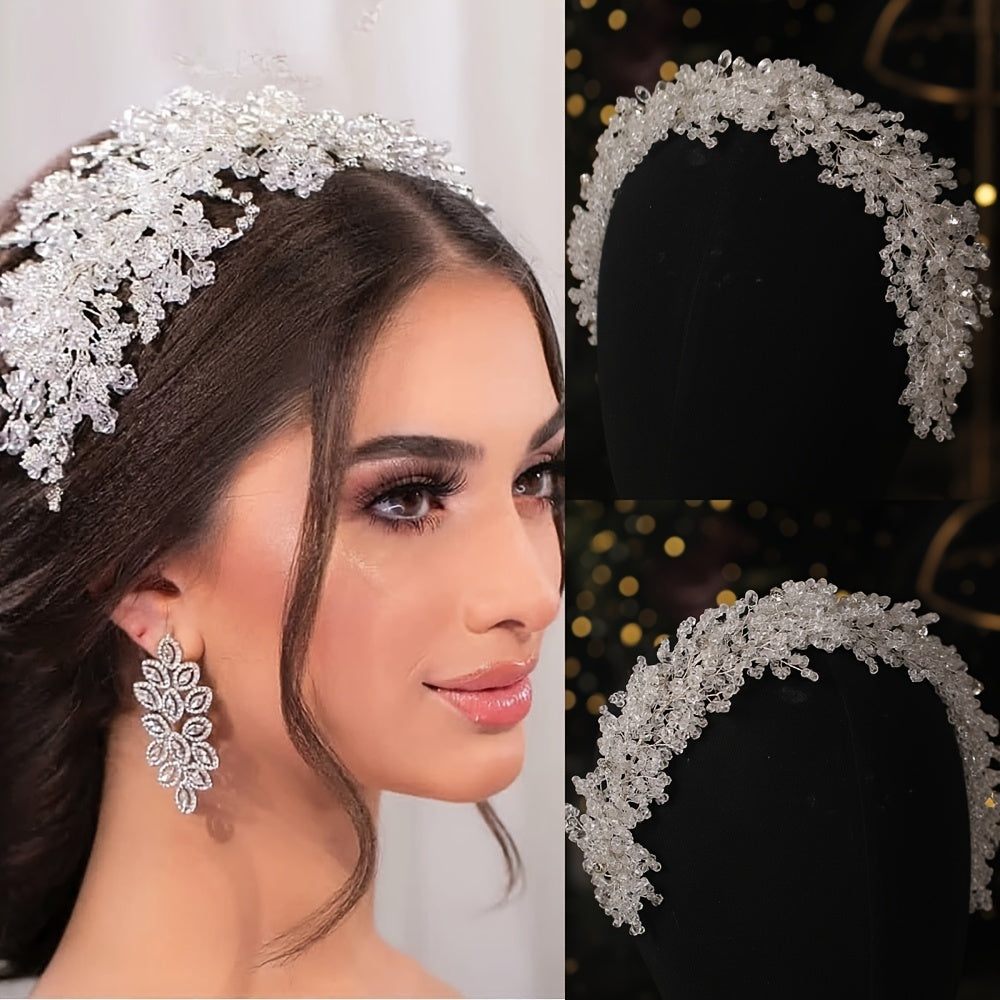 Silver Floral Rhinestone Bridal Tiara Pearl Headband Crown