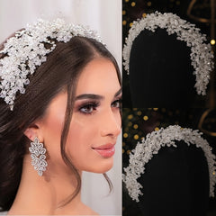 Silver Floral Rhinestone Bridal Tiara Pearl Headband Crown