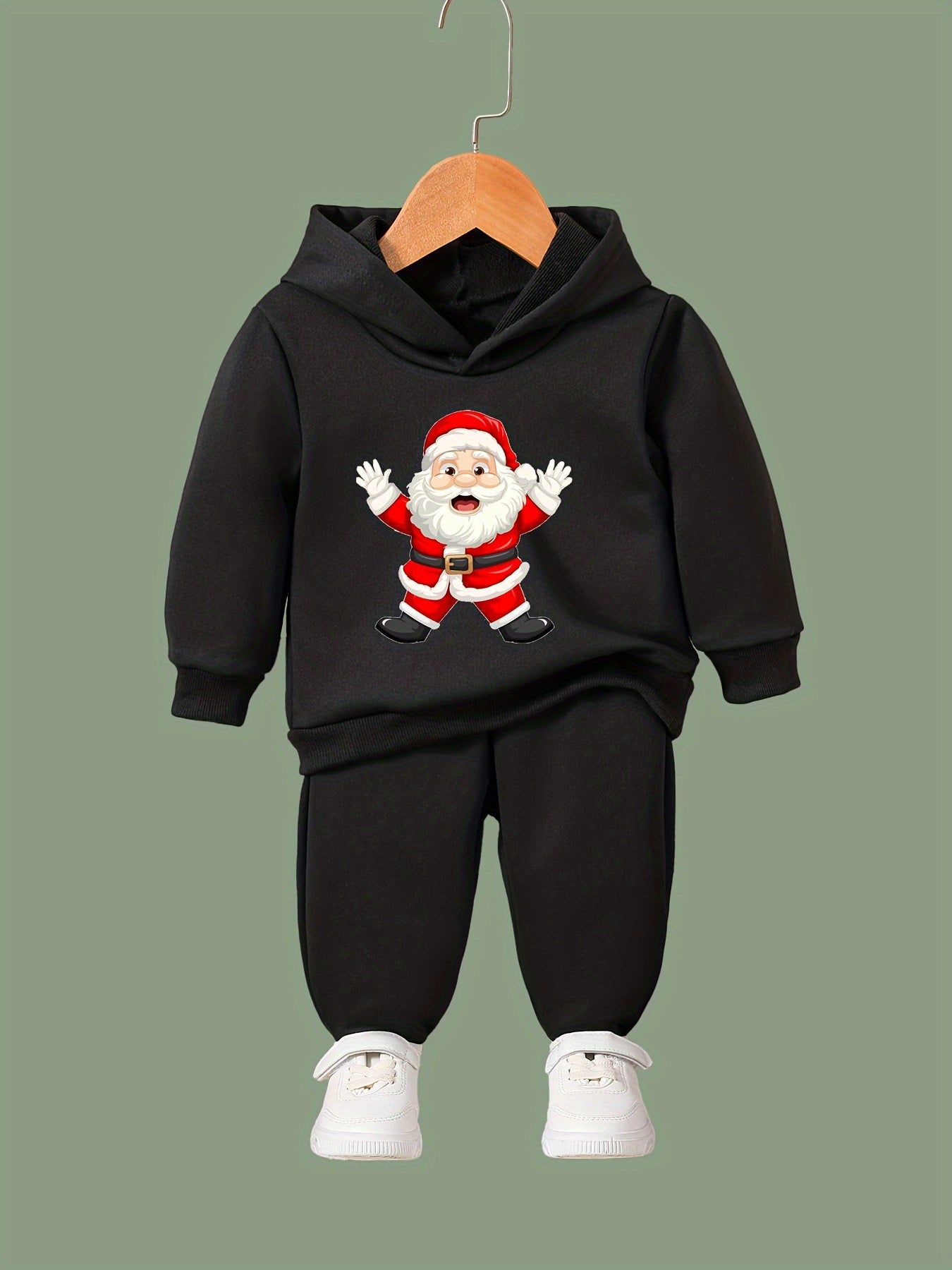Santa Print 2pcs Girls Hoodies Jogger Pants Set Spring Fall Christmas Gift