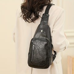 Vintage Sling Bag Women Faux Leather Crossbody Outdoor Sports Chest Purses
