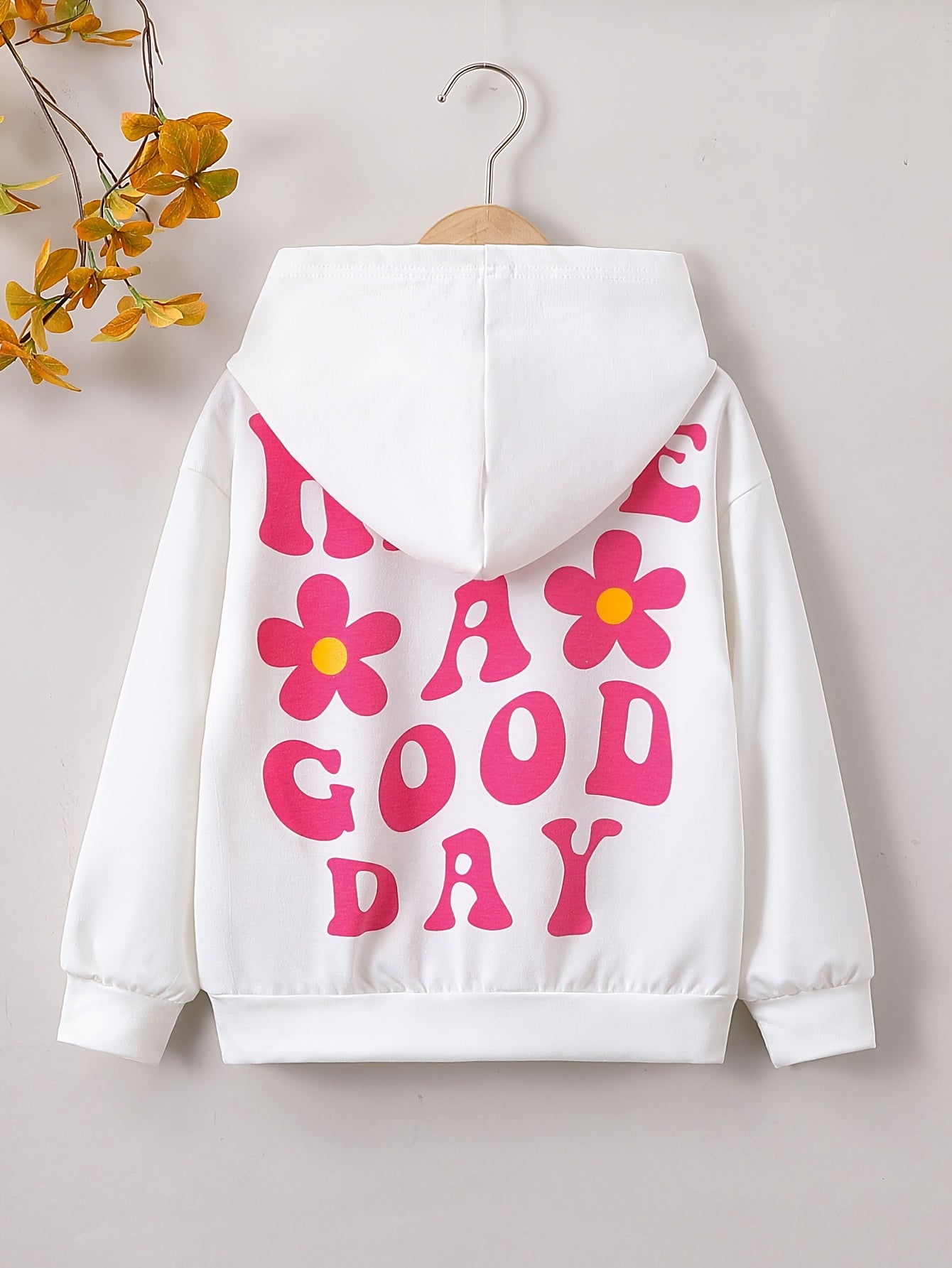 Girls Letter Print Hooded Sweatshirt Long Sleeve Pullover Hoodie