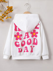 Girls Letter Print Hooded Sweatshirt Long Sleeve Pullover Hoodie