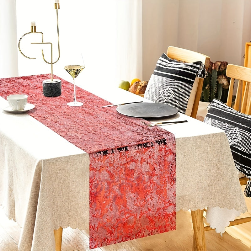 Red Moire Mesh Table Runner Halloween Bloody Tablecloth