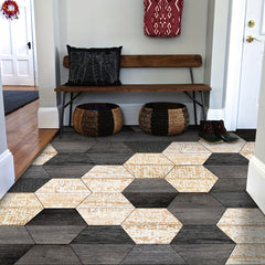 11pcs Wood Grain Pattern Hexagon Floor Stickers Waterproof Non-slip