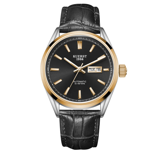 KUERST Steel Belt Double Press Butterfly Buckle Automatic Mechanical Watch