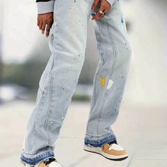 Men's Splatter Print Loose Fit Jeans