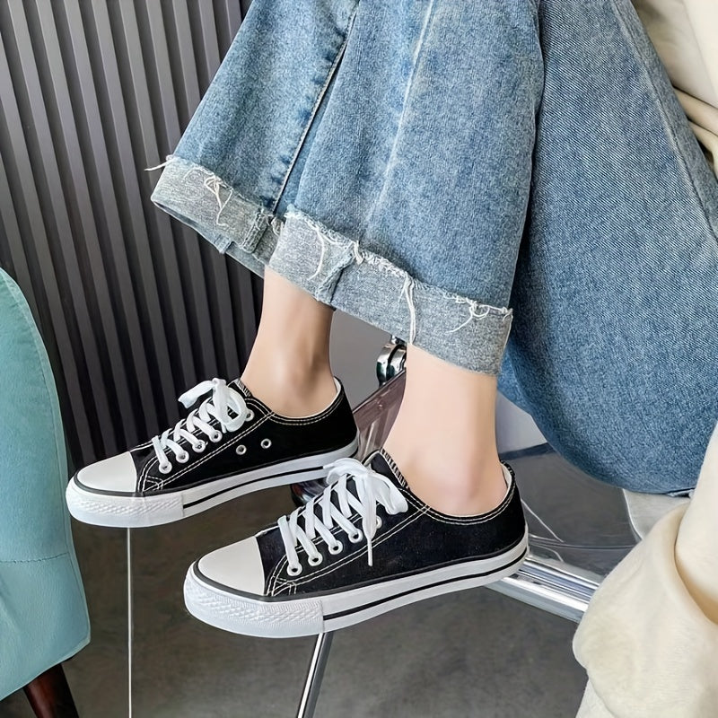 Women's Canvas Lace-Up Flat Sneakers Classic Walking Shoes