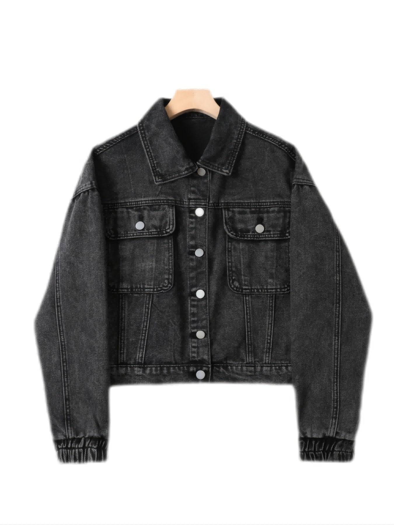 Elastic Band Washed Cropped Denim Jacket