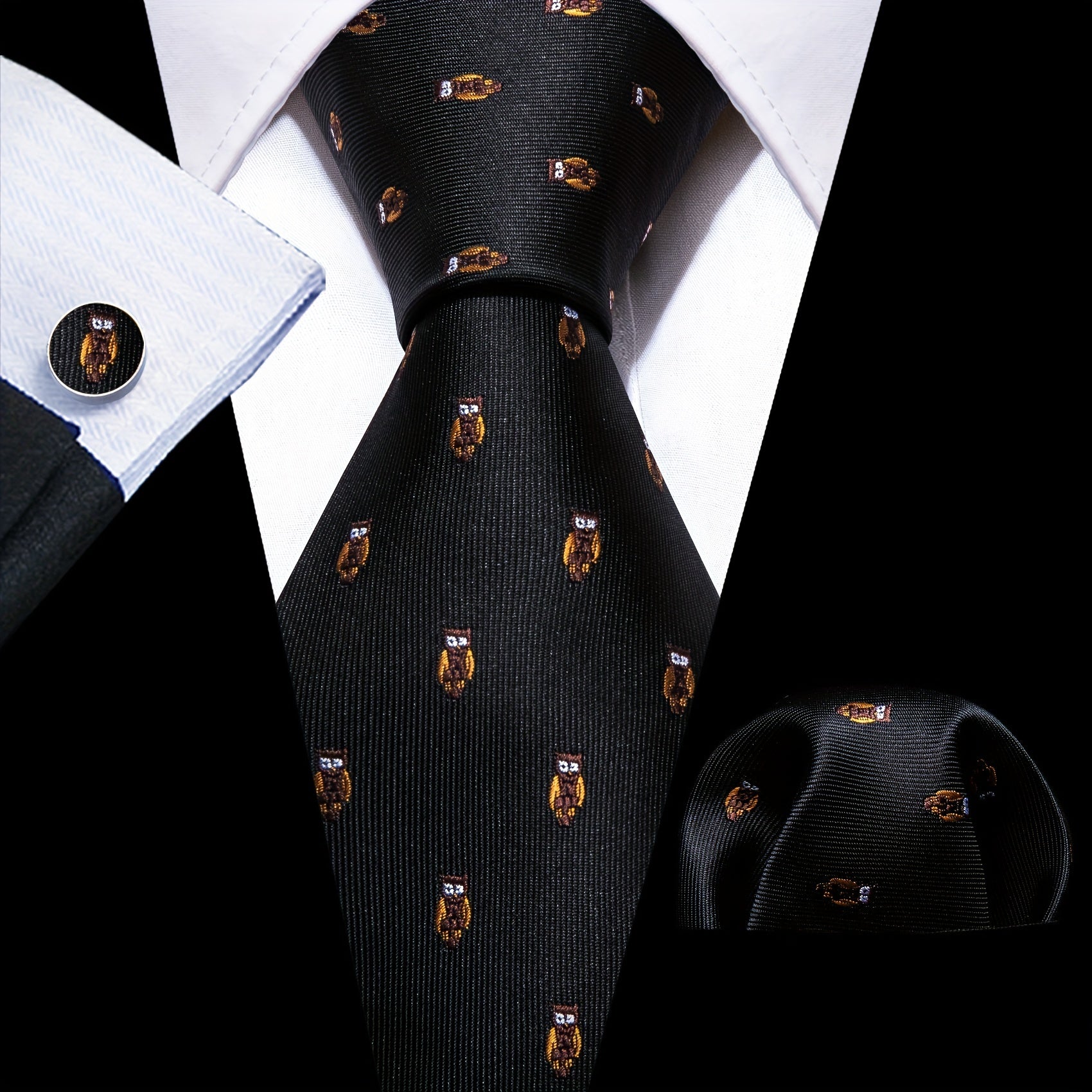 Barry Wang Men's Yellow Cartoon Jacquard Tie Set