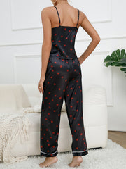 Heart Print Pajama Set V Neck Cami Top & Pants Women's Sleepwear
