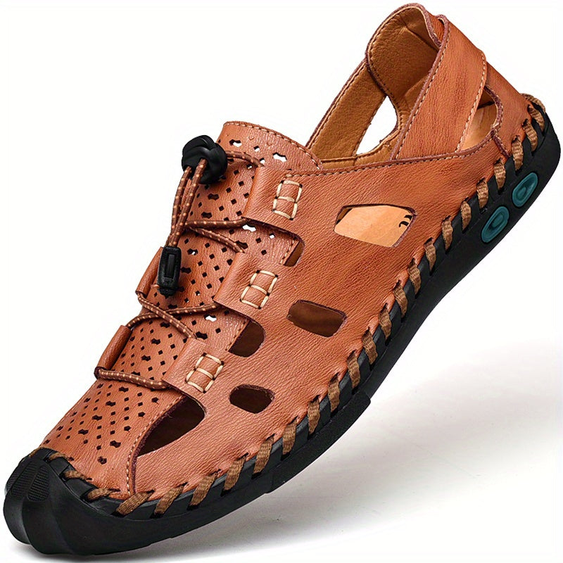 Men's Leather Closed Toe Sandals Summer Breathable Shoes