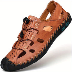 Men's Leather Closed Toe Sandals Summer Breathable Shoes