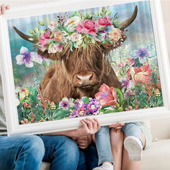 5D Full Diamond Painting Cow And Flowers Art Kit