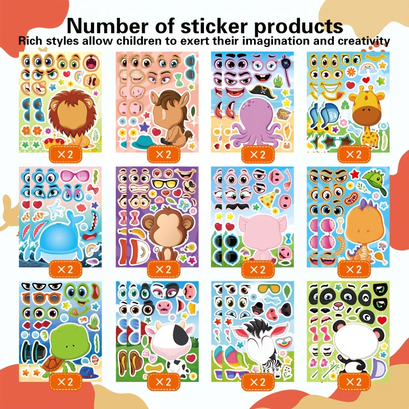 Animal Mix and Match DIY Face Stickers Single Use Rectangle Shape